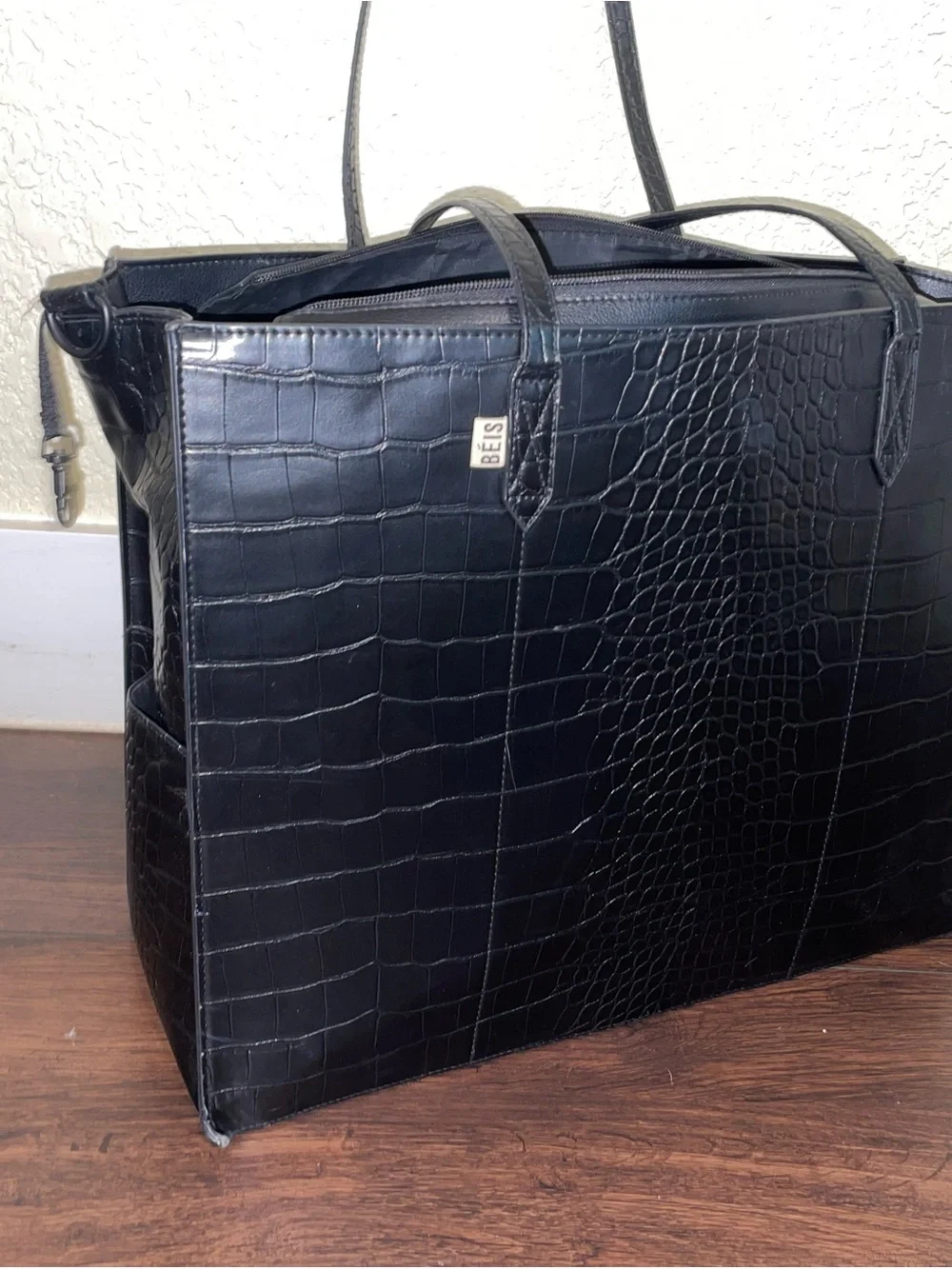 BEIS Black Croc-Embossed Structured Work Tote